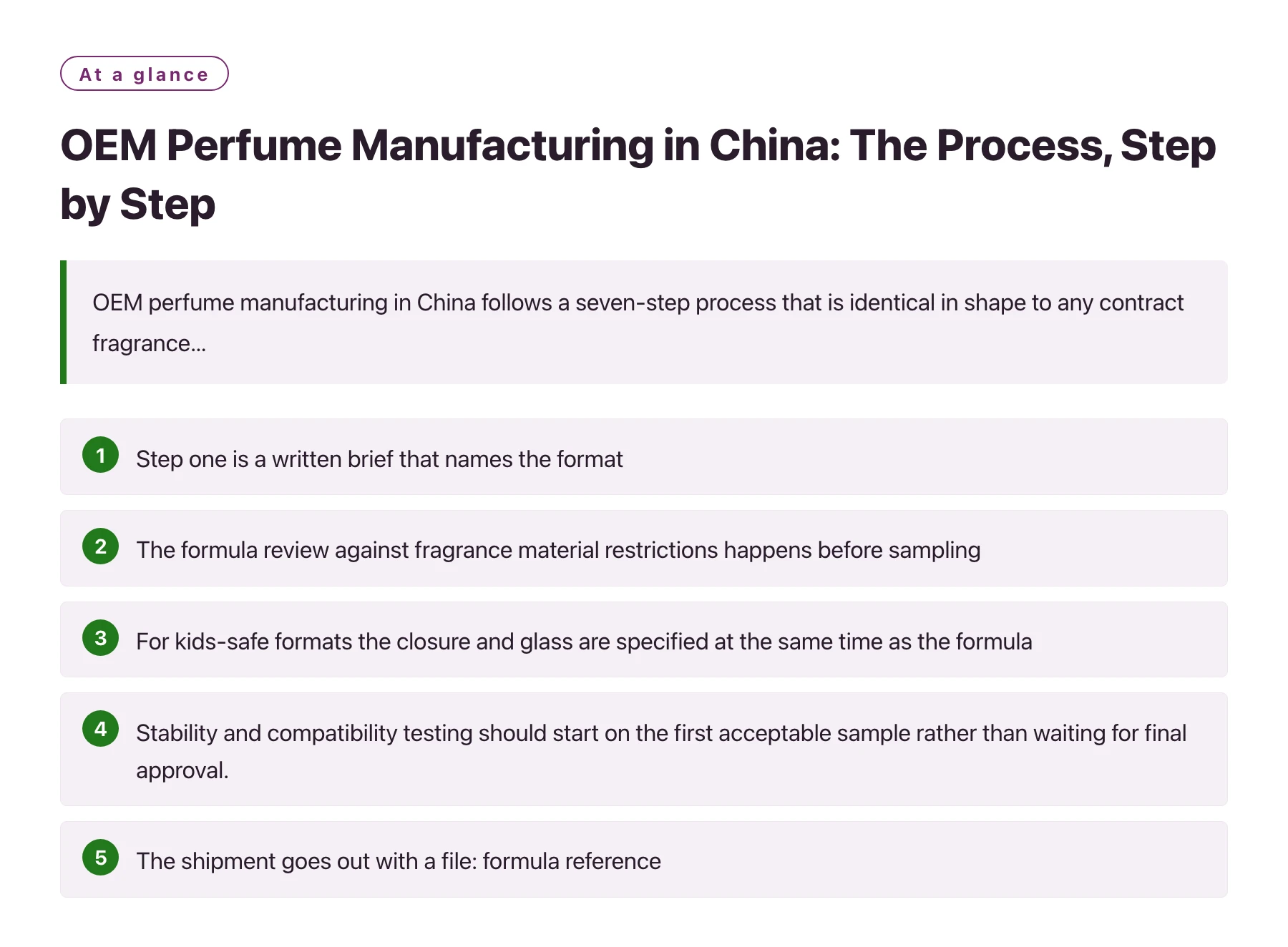 OEM Perfume Manufacturing in China: The Process, Step by Step——全文要点速览