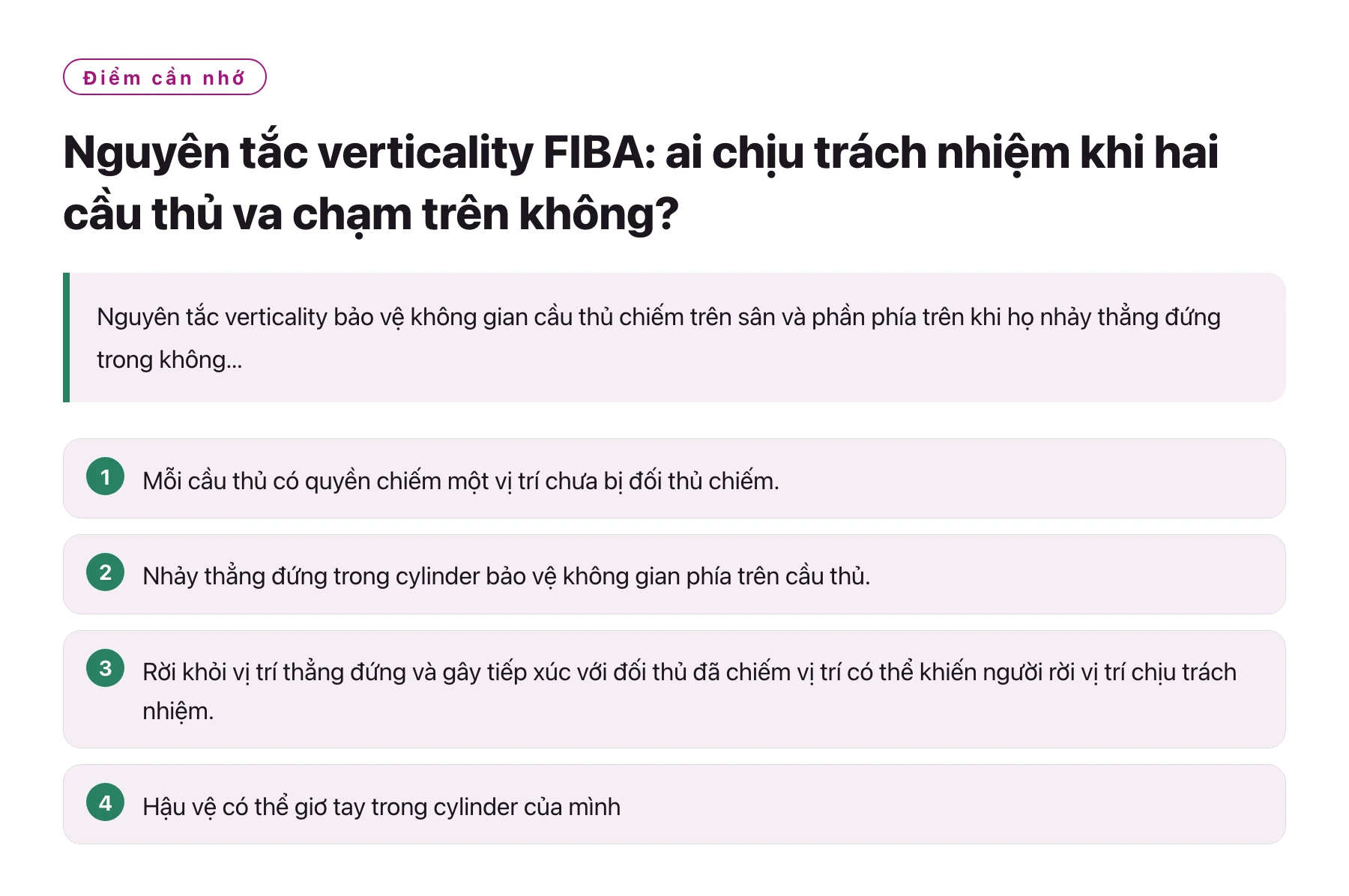 Nguyên tắc verticality FIBA: ai chịu trách nhiệm khi hai cầu thủ va chạm trên không?——全文要点速览